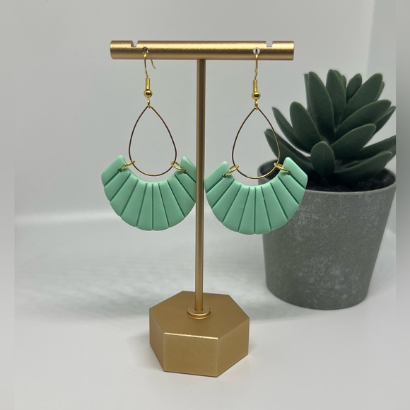 Handmade Jewelry - Mint and gold statement dangle earrings